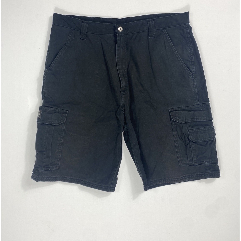 Wrangler Mens Shorts Size 34 Black Cargo Utility Pockets Hiking Work Canvas 9 in